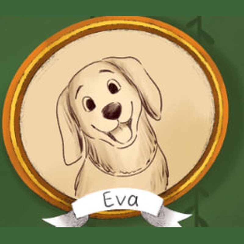 Illustrated framed portrait of Eva