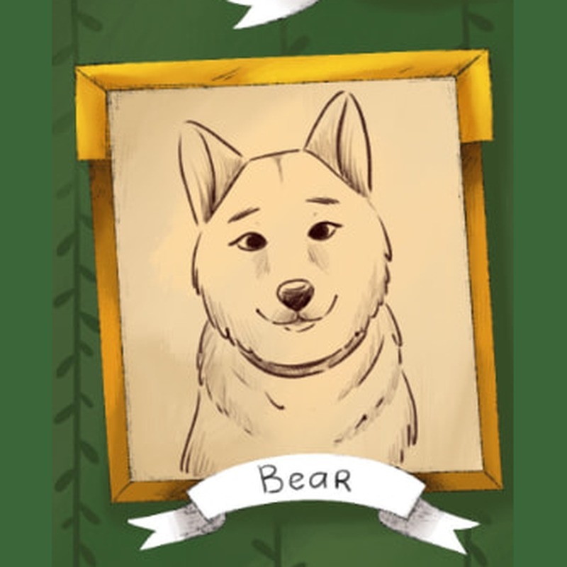 Illustrated framed portrait of Bear, a shepherd mix