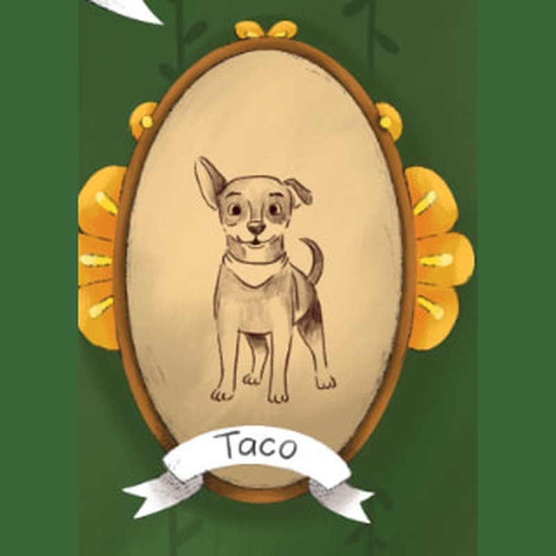 Illustrated framed portrait of Taco